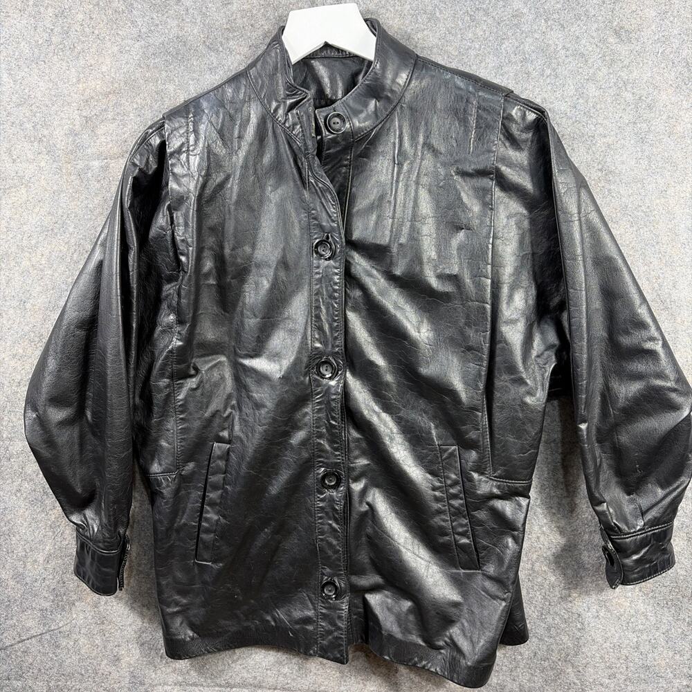 VTG Leather Coat Size 5 Genuine Black Leather By General Leather New York 90’s‎